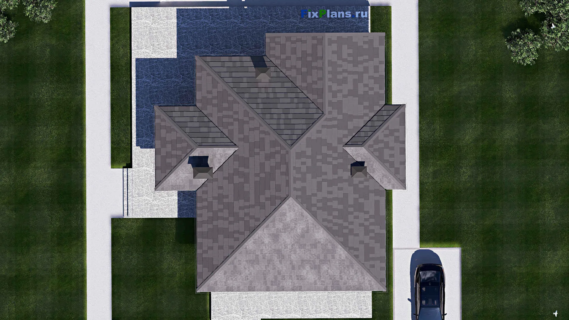 F-20060 - Проект одноэтажного дома 16 на 19, площадью 220 м² с террасой и 3 спальнями