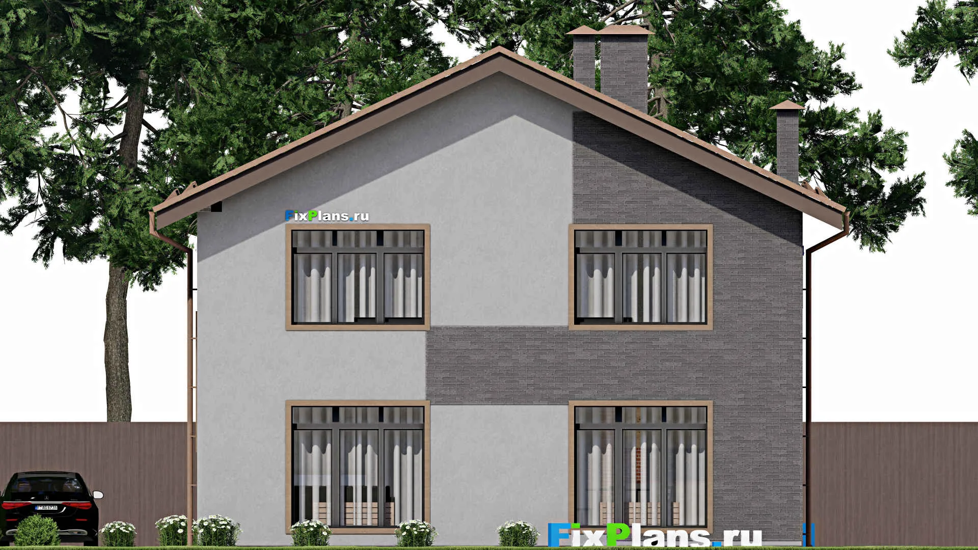 F-8423 - Проект двухэтажного дома 12 на 12, площадью 200 м² с террасой, балконом и 3 спальнями