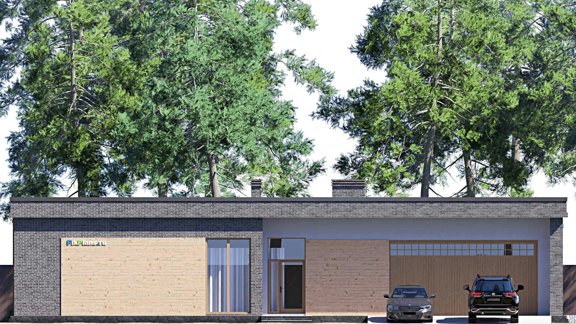 F-19817 - План одноэтажного дома 22 на 25, площадью 330 м² с террасой, гаражом на 2 машины и 1 спальнями