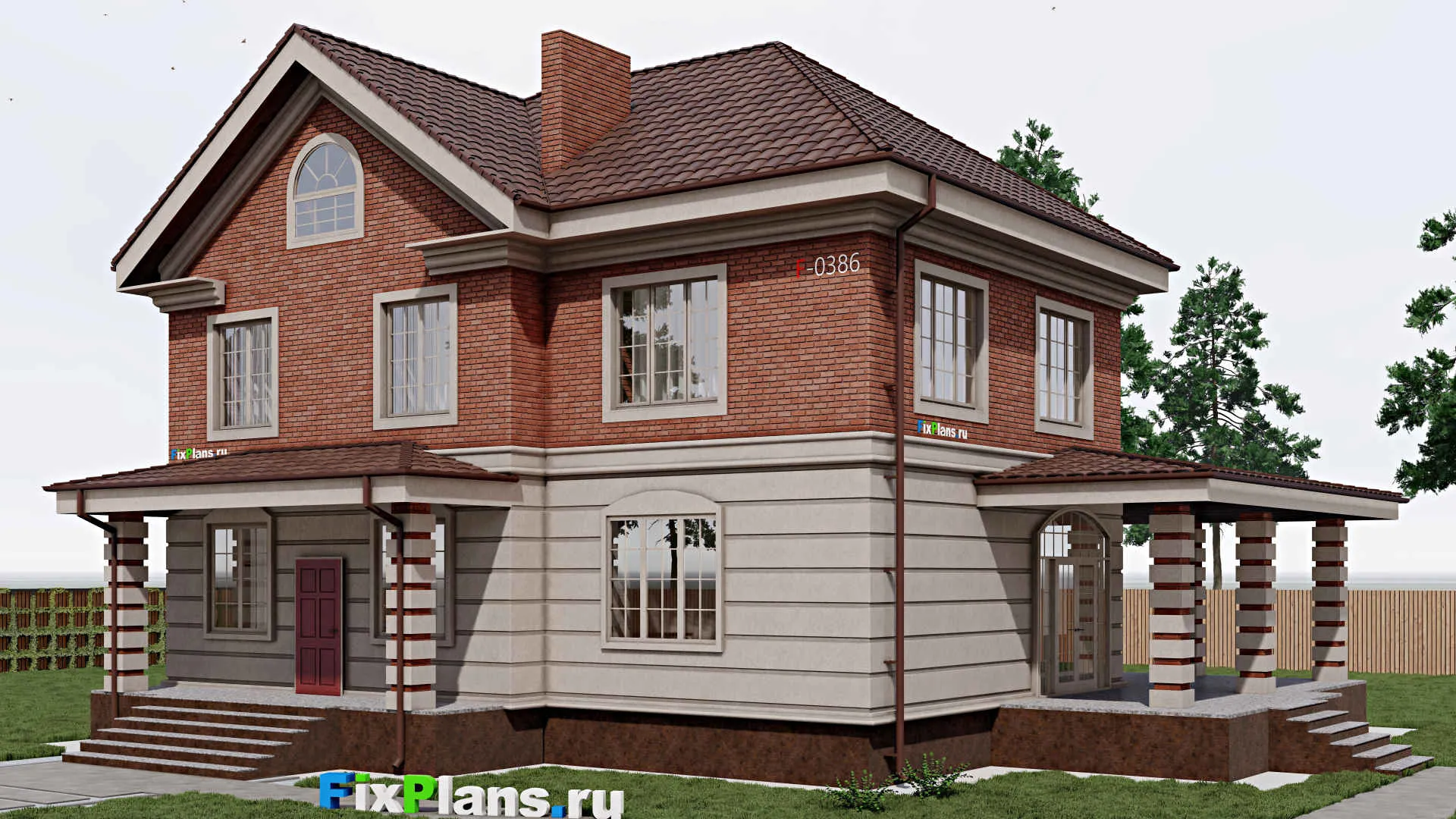 F-0386 - Проект двухэтажного дома 10 на 14, площадью 290 м² с террасой и 4 спальнями