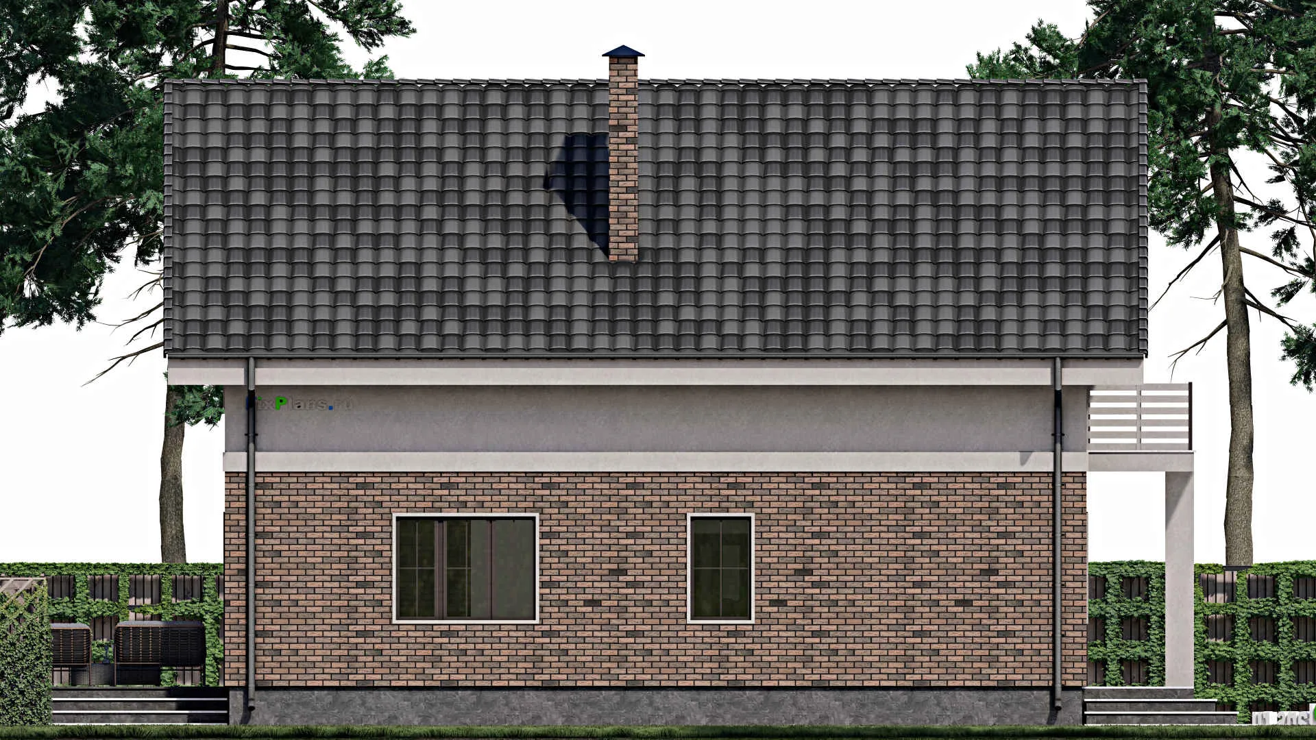 F-0908 - Проект дома с мансардой 13 на 13, площадью 260 м² с террасой, балконом, гаражом на 1 машину и 4 спальнями