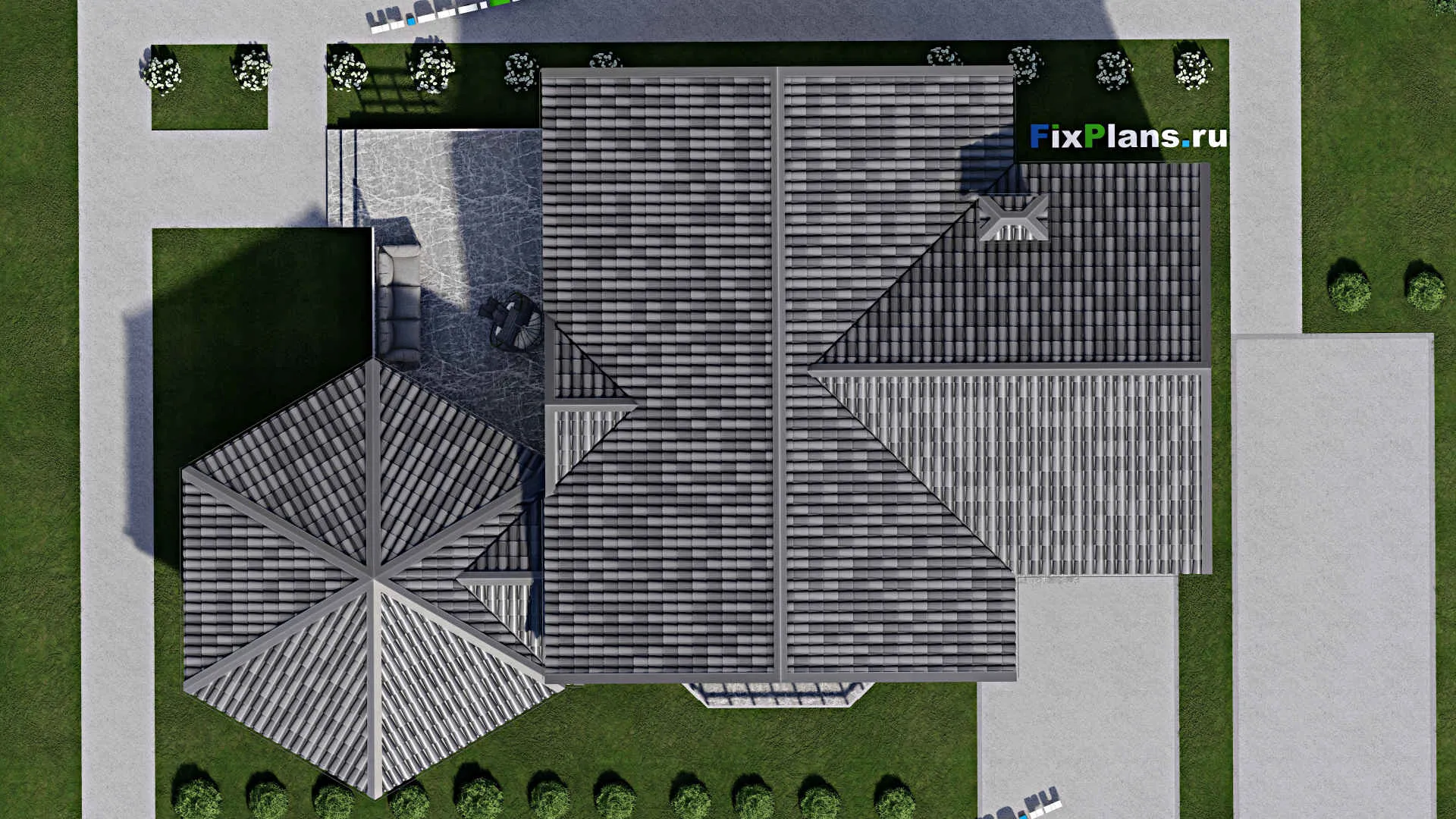 F-9404 - Проект дома с мансардой 15 на 20, площадью 240 м² с террасой, балконом и 3 спальнями