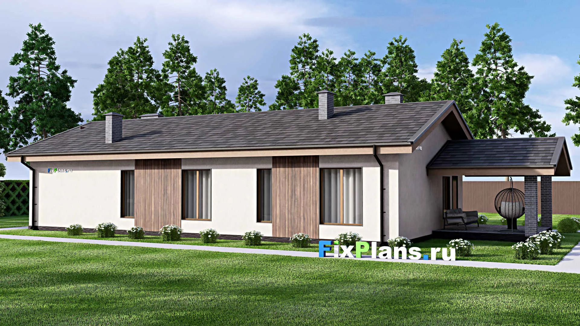 F-12923 - План одноэтажного дома 11 на 23, площадью 170 м² с террасой и 3 спальнями