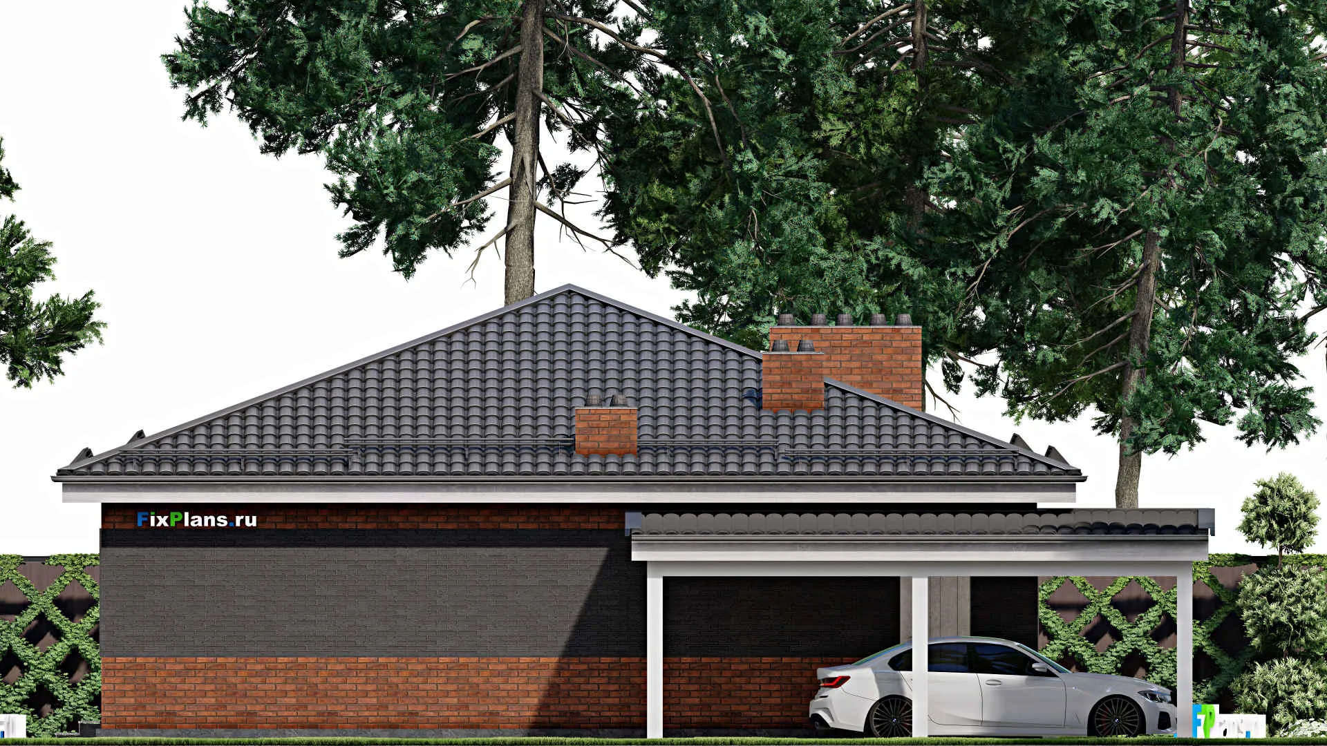 F-3509 - Проект одноэтажного дома 12 на 12, площадью 150 м² с террасой, баней и 2 спальнями