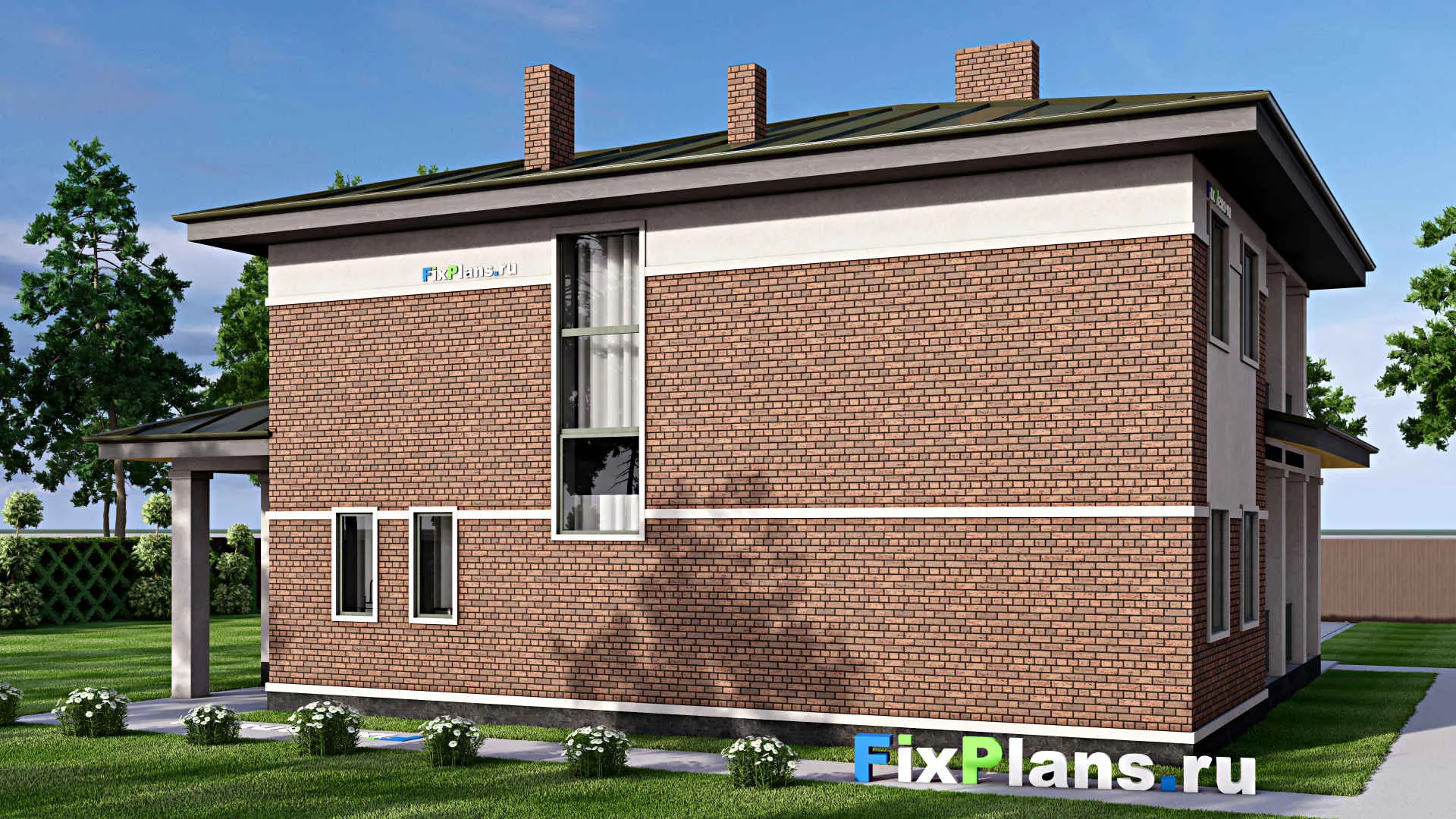 F-15875 - Проект двухэтажного дома 14 на 16, площадью 260 м² с террасой, балконом и 4 спальнями