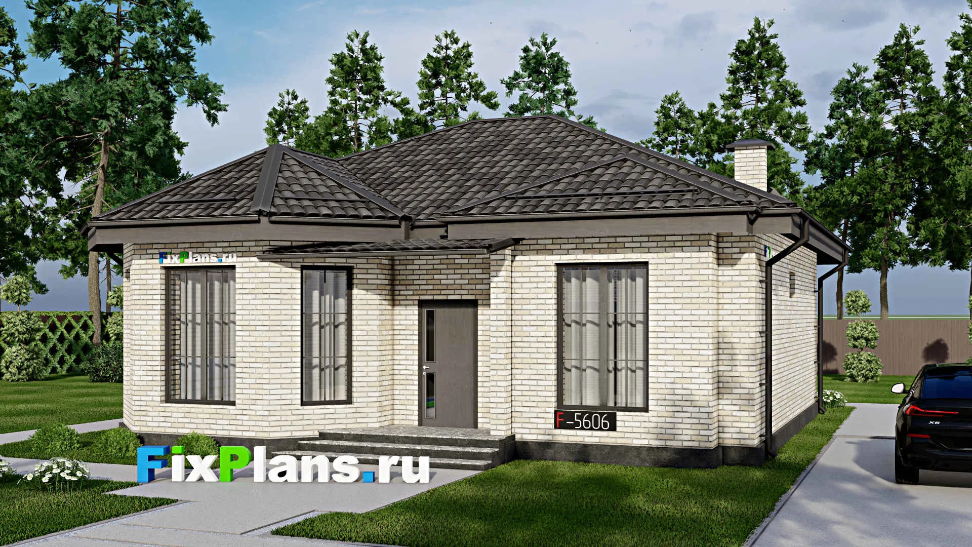 F-5606 - Проект одноэтажного дома 12 на 12, площадью 100 м² с 3 спальнями