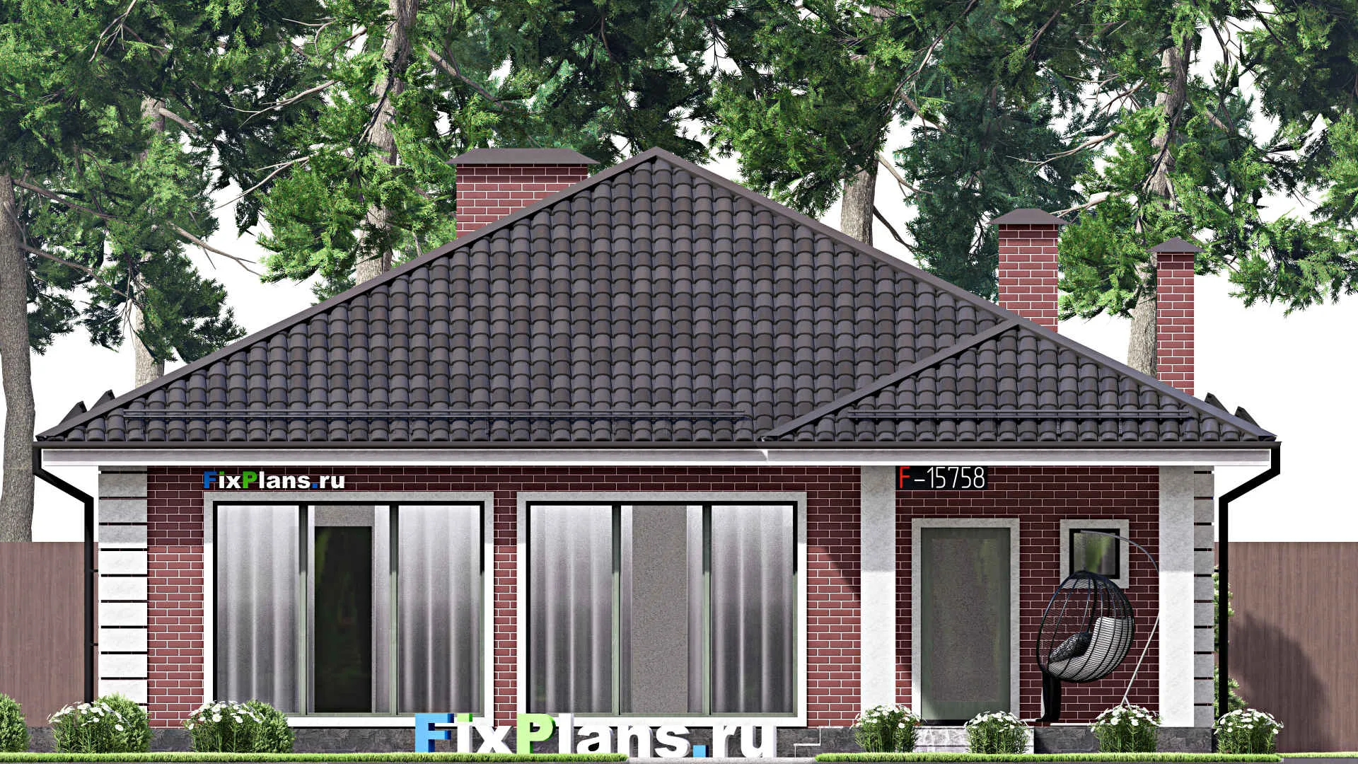 F-15758 - Проект бани 14 на 15, площадью 130 м² с комнатой отдыха, терассой и санузлом