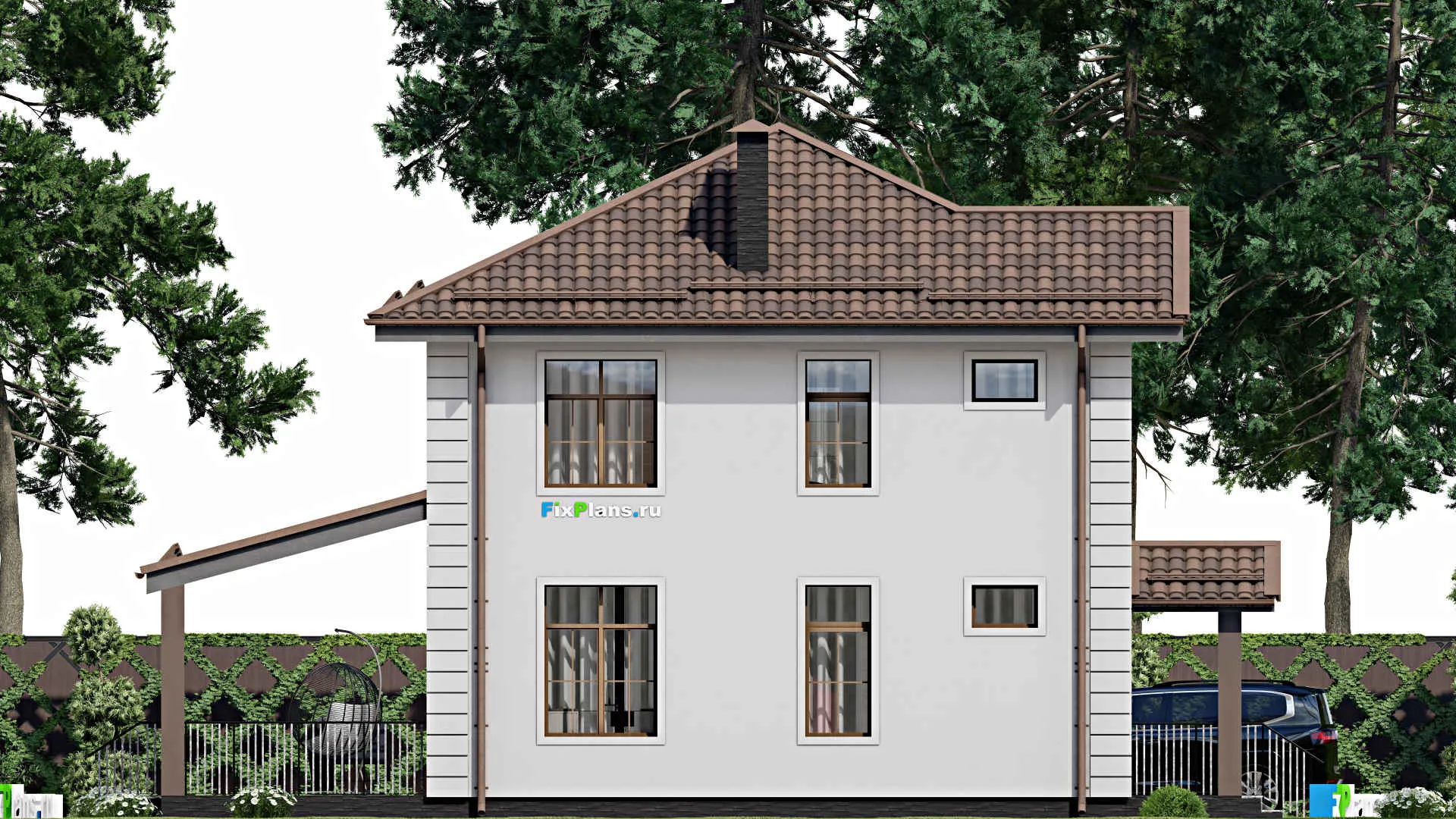 F-11375 - Проект двухэтажного дома 9 на 14, площадью 150 м² с террасой и 3 спальнями