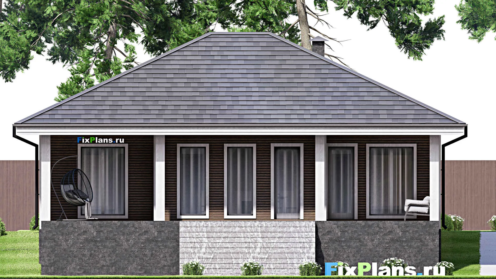 F-14678 - Проект одноэтажного дома 13 на 14, площадью 130 м² с террасой и 3 спальнями