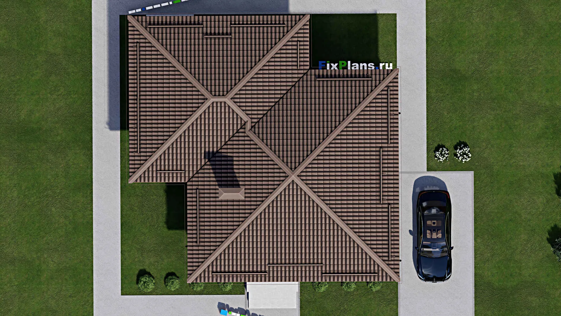 F-3599 - Проект одноэтажного дома 11 на 16, площадью 130 м² с гаражом на 2 машины и 2 спальнями