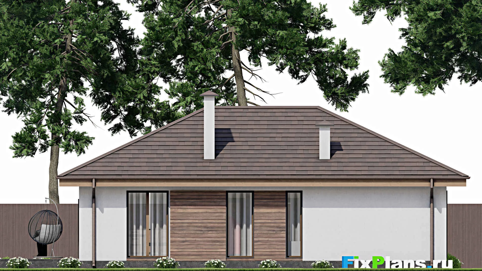 F-10610 - Проект одноэтажного дома 11 на 17, площадью 130 м² с террасой и 2 спальнями