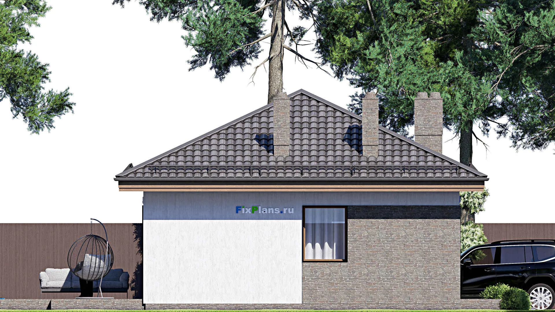 F-16442 - План одноэтажного дома 9 на 15, площадью 90 м² с террасой и 1 спальнями