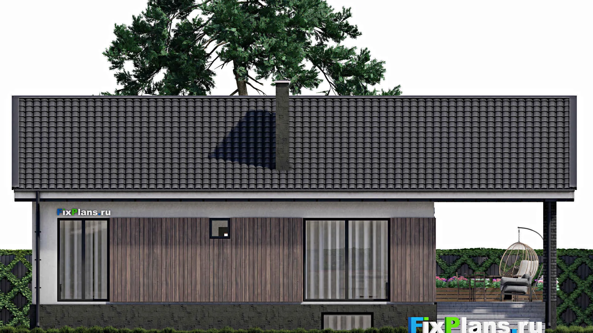 F-0980 - Проект одноэтажного дома 9 на 12, площадью 120 м² с террасой и 2 спальнями