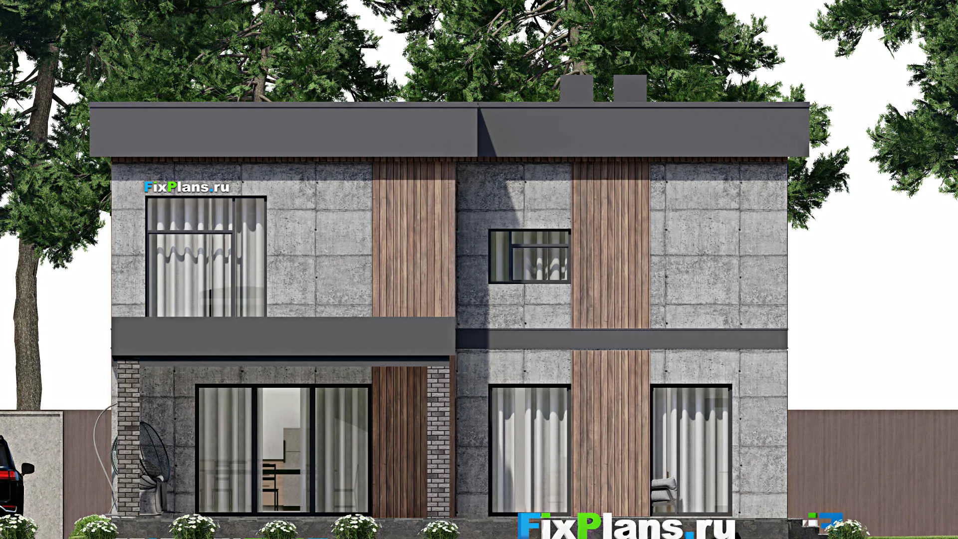 F-9845 - Проект двухэтажного дома 13 на 19, площадью 550 м² с террасой, балконом, баней, бассейном и 8 спальнями