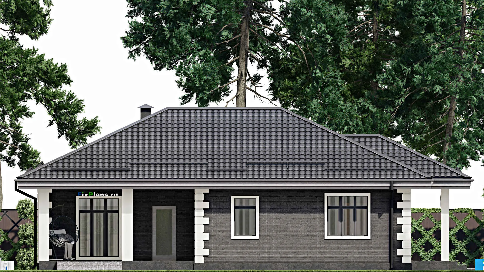 F-4220 - План одноэтажного дома 10 на 15, площадью 110 м² с террасой и 3 спальнями