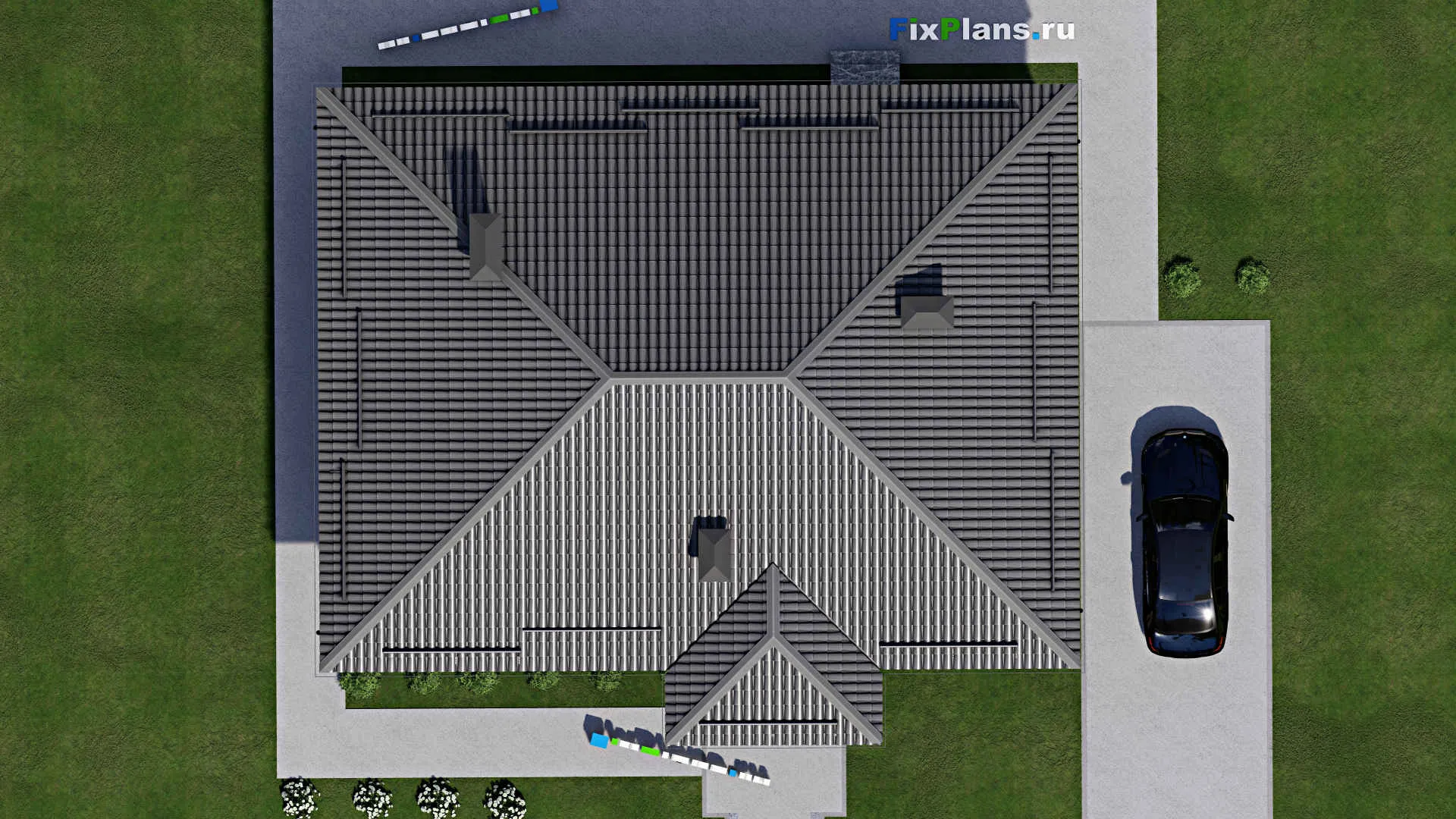 F-5444 - Проект одноэтажного дома 12 на 13, площадью 140 м² с террасой и 2 спальнями