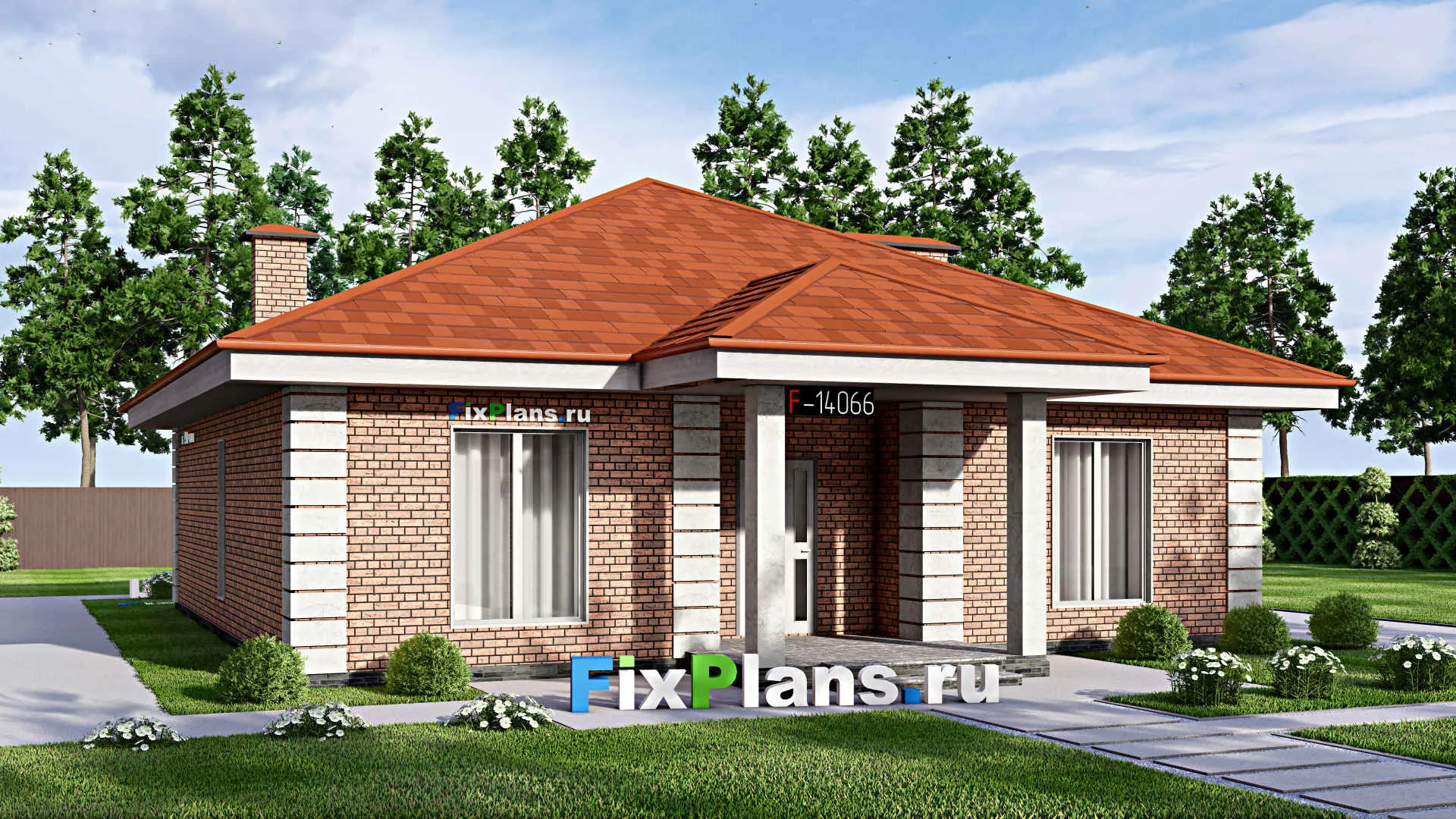 F-14066 - Проект одноэтажного дома 12 на 17, площадью 140 м² с террасой и 3 спальнями