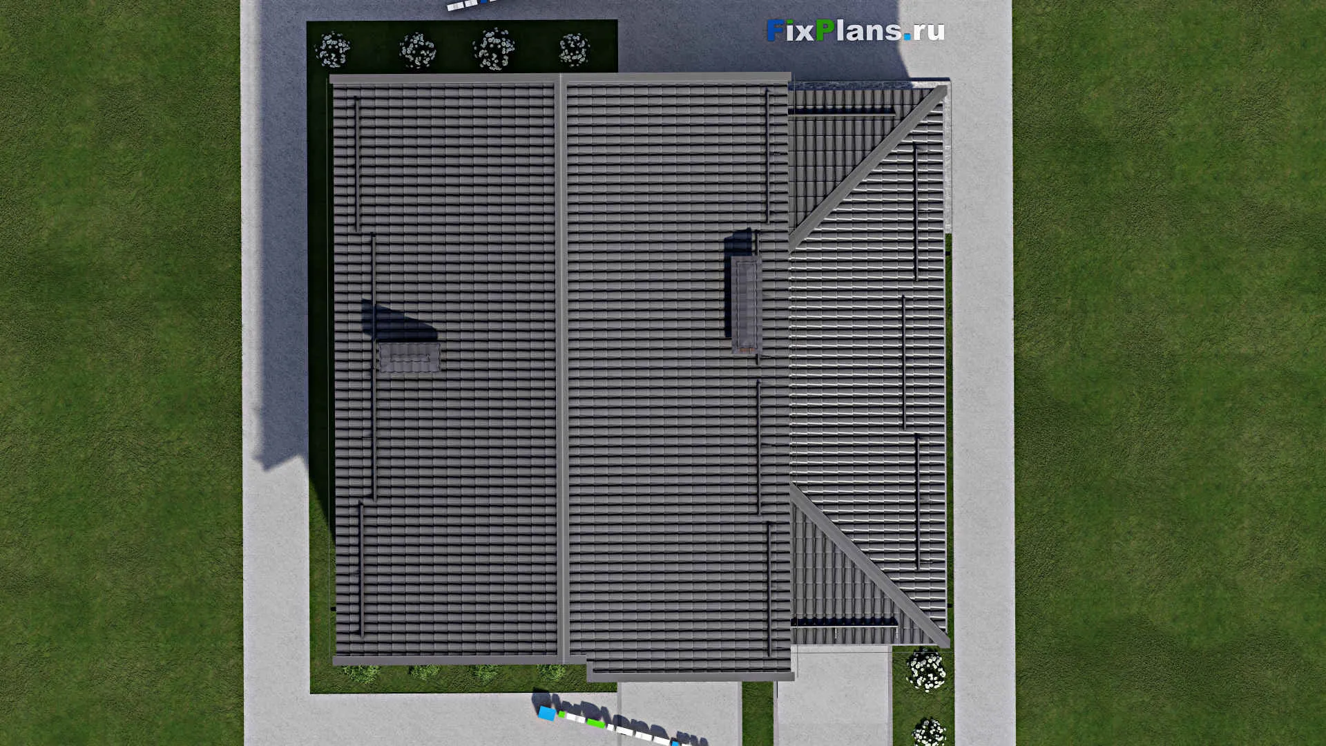 F-5372 - Проект дома с мансардой 13 на 13, площадью 200 м² с террасой, балконом, гаражом на 1 машину и 5 спальнями