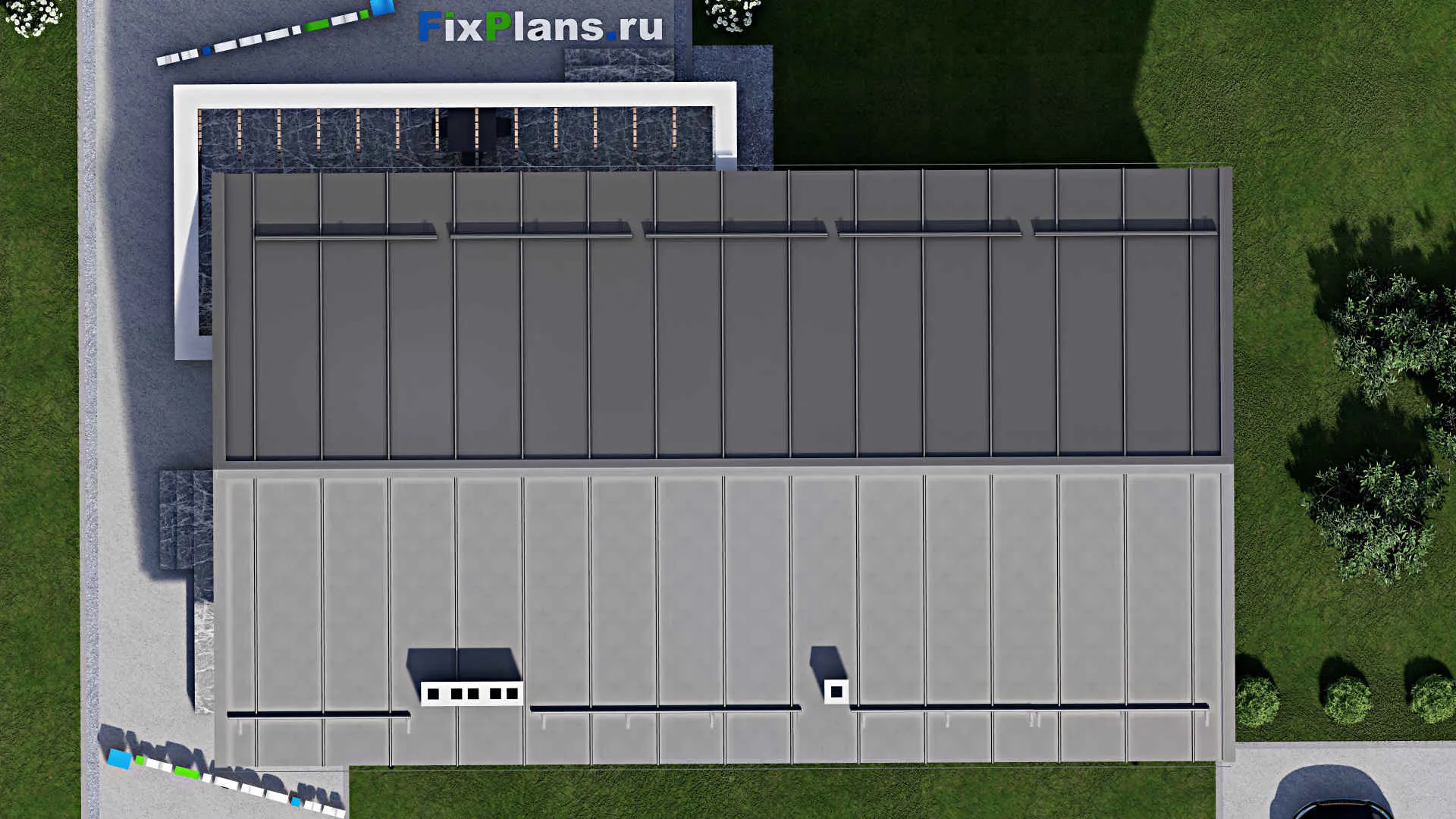 F-1934 - Проект одноэтажного дома 9 на 16, площадью 130 м² с террасой и 4 спальнями