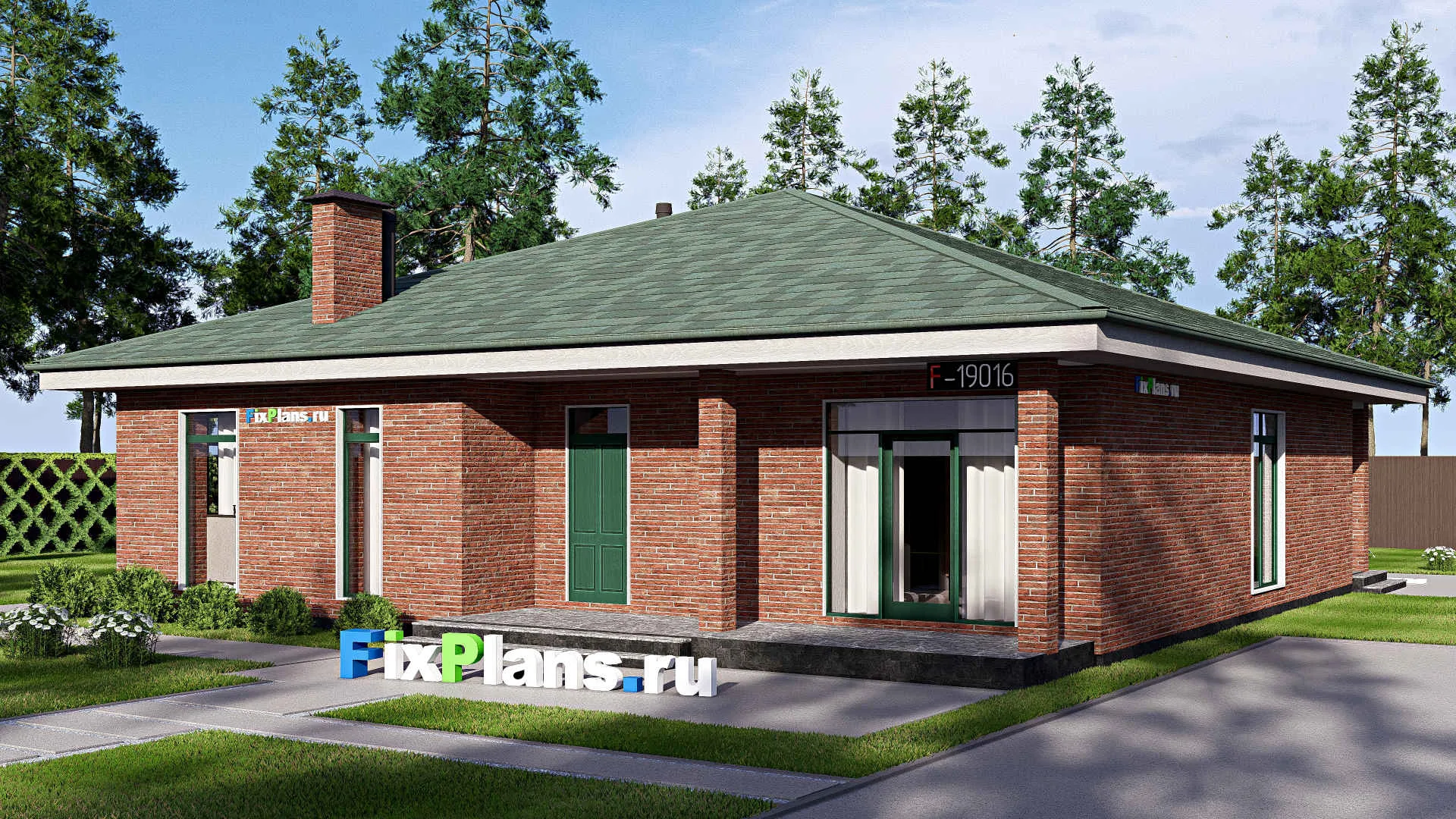 F-19016 - Проект одноэтажного дома 15 на 16, площадью 190 м² с террасой и 3 спальнями