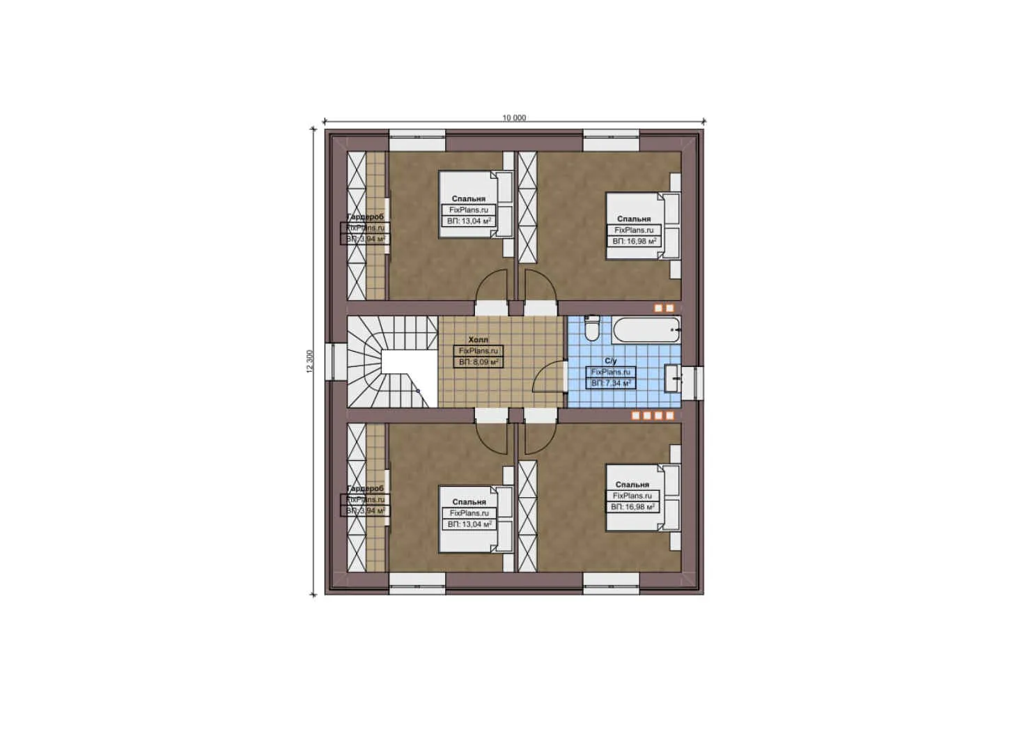 F-9413 - Планы двухэтажного дома 10 на 17, площадью 210 м² с террасой и 5 спальнями