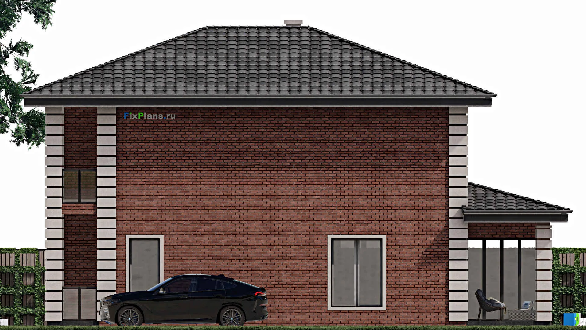 F-1439 - Проект двухэтажного дома 10 на 15, площадью 180 м² с террасой, балконом и 3 спальнями