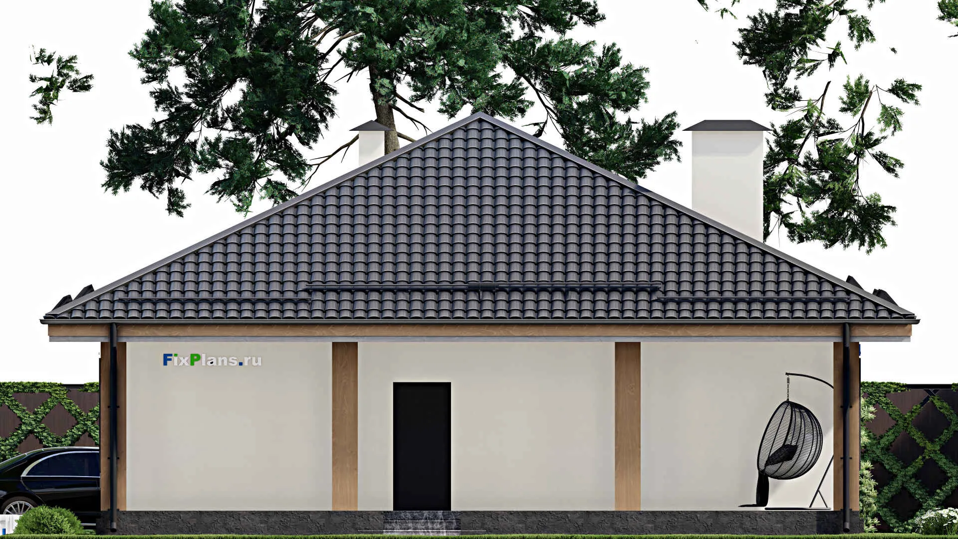 F-5093 - Проект одноэтажного дома 12 на 14, площадью 170 м² с террасой и 3 спальнями