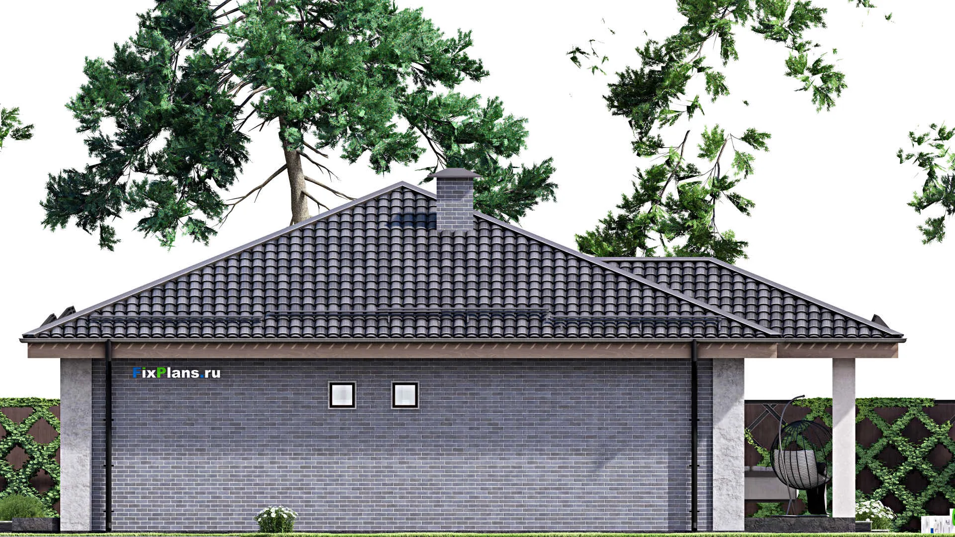 F-12797 - План одноэтажного дома 13 на 15, площадью 130 м² с террасой и 3 спальнями