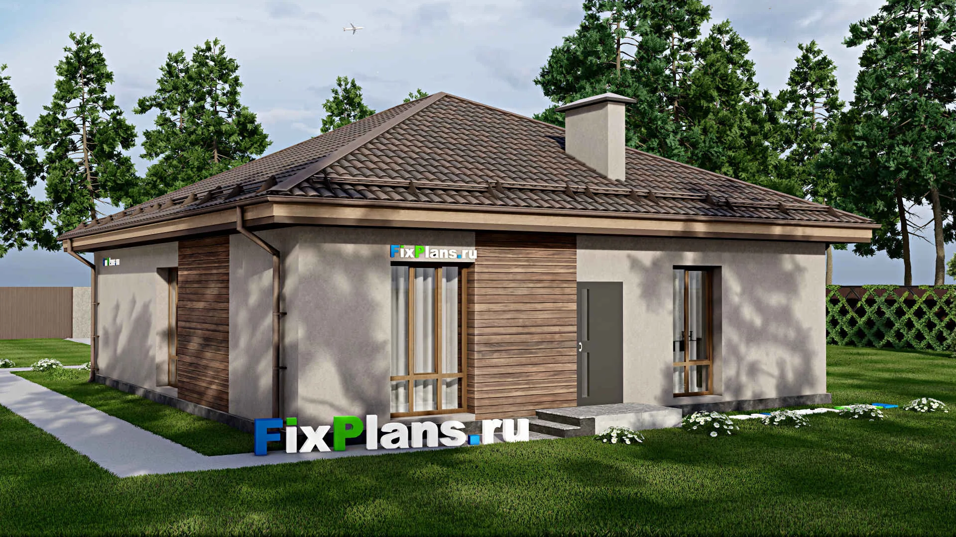 F-8216 - План одноэтажного дома 12 на 21, площадью 150 м² с гаражом на 1 машину и 3 спальнями