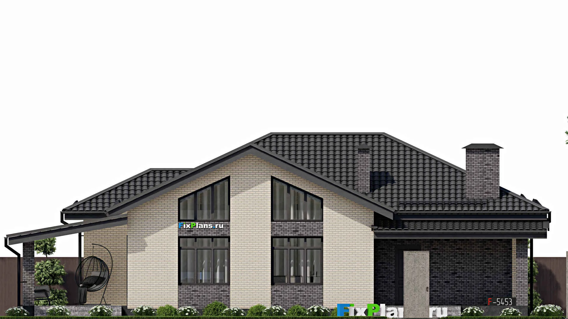 F-5453 - Проект одноэтажного дома 12 на 16, площадью 160 м² с террасой и 3 спальнями