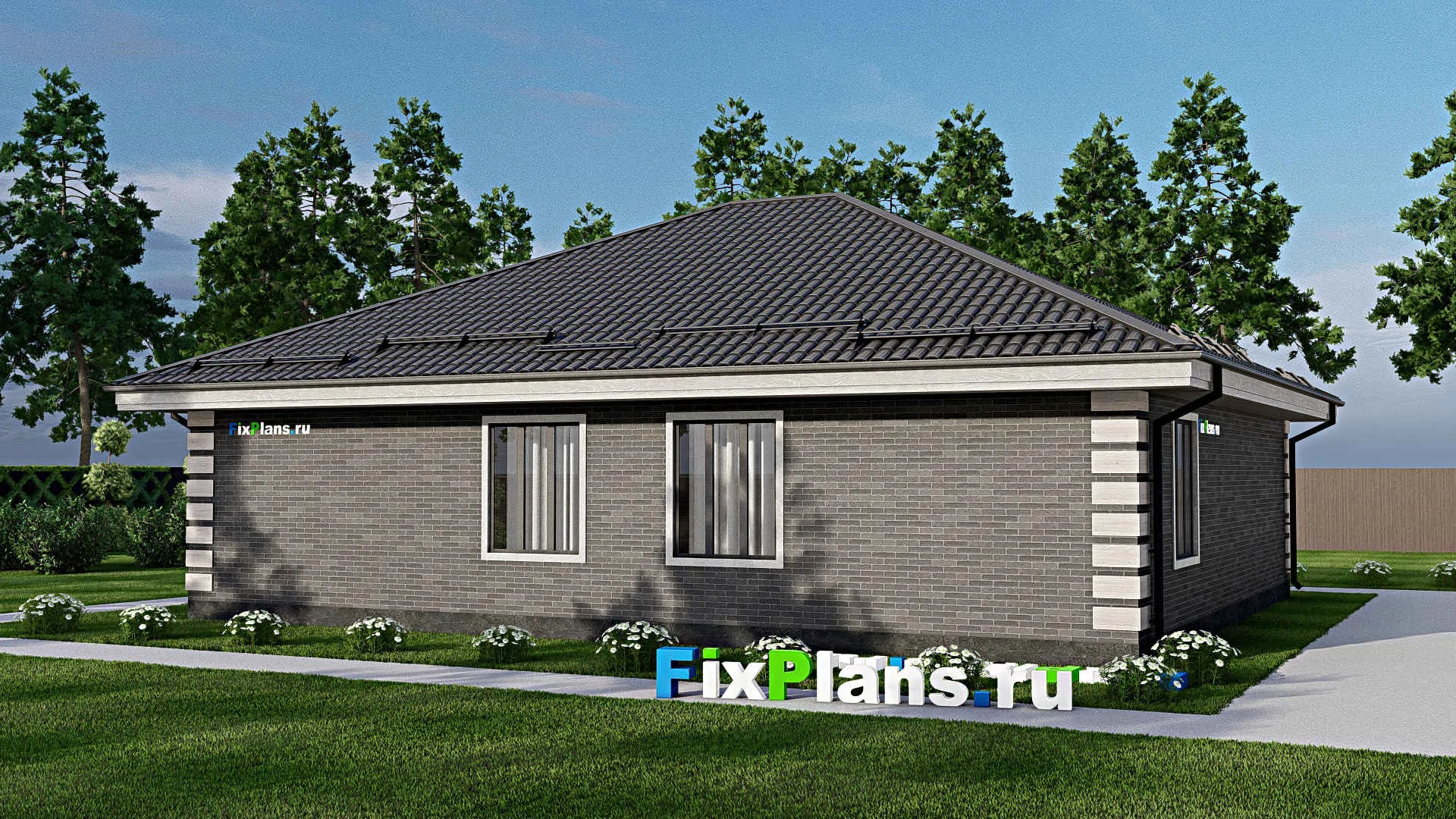 F-3185 - План одноэтажного дома 13 на 15, площадью 140 м² с 4 спальнями