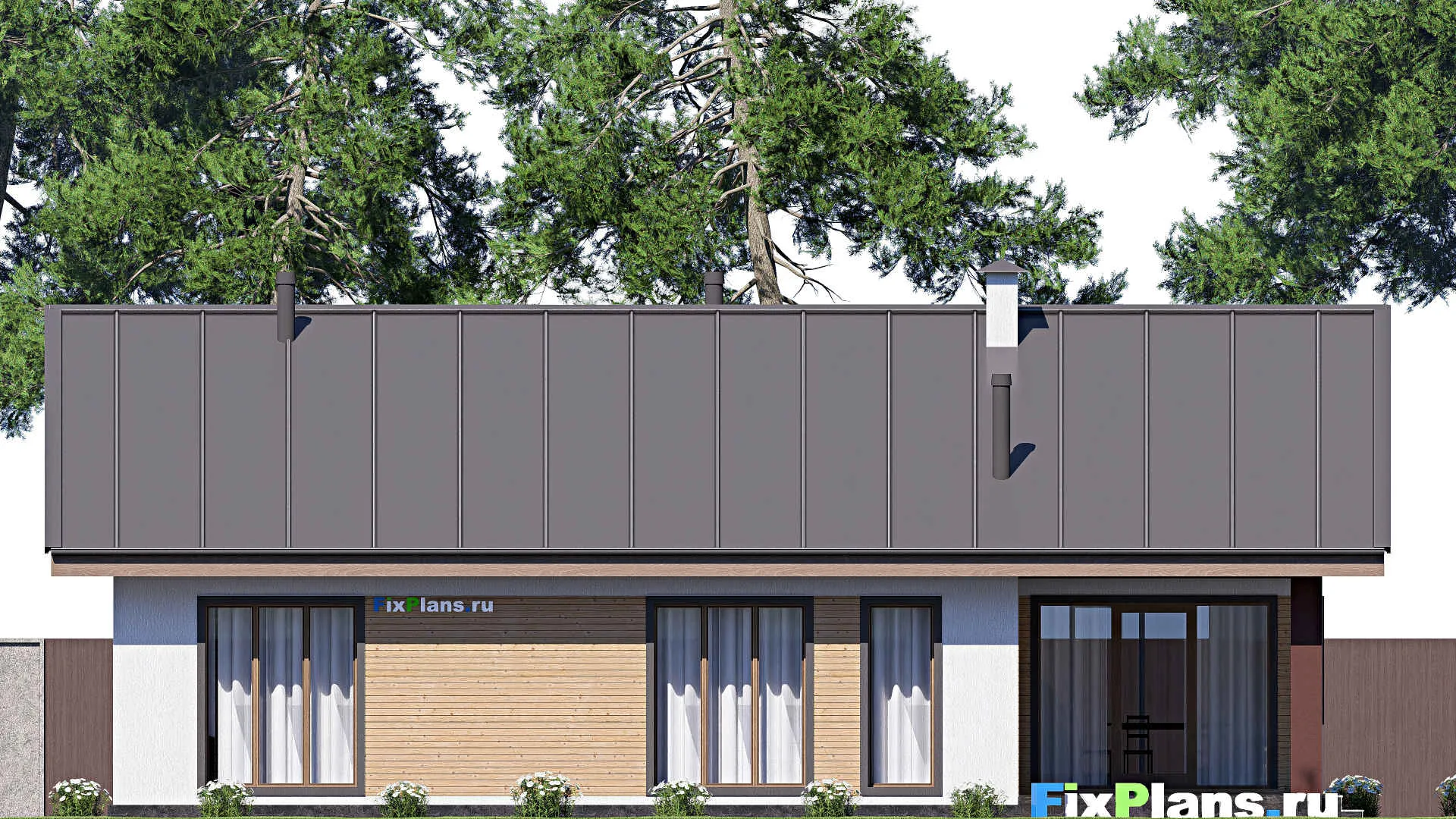 F-19124 - Проект одноэтажного дома 13 на 16, площадью 150 м² с террасой и 3 спальнями