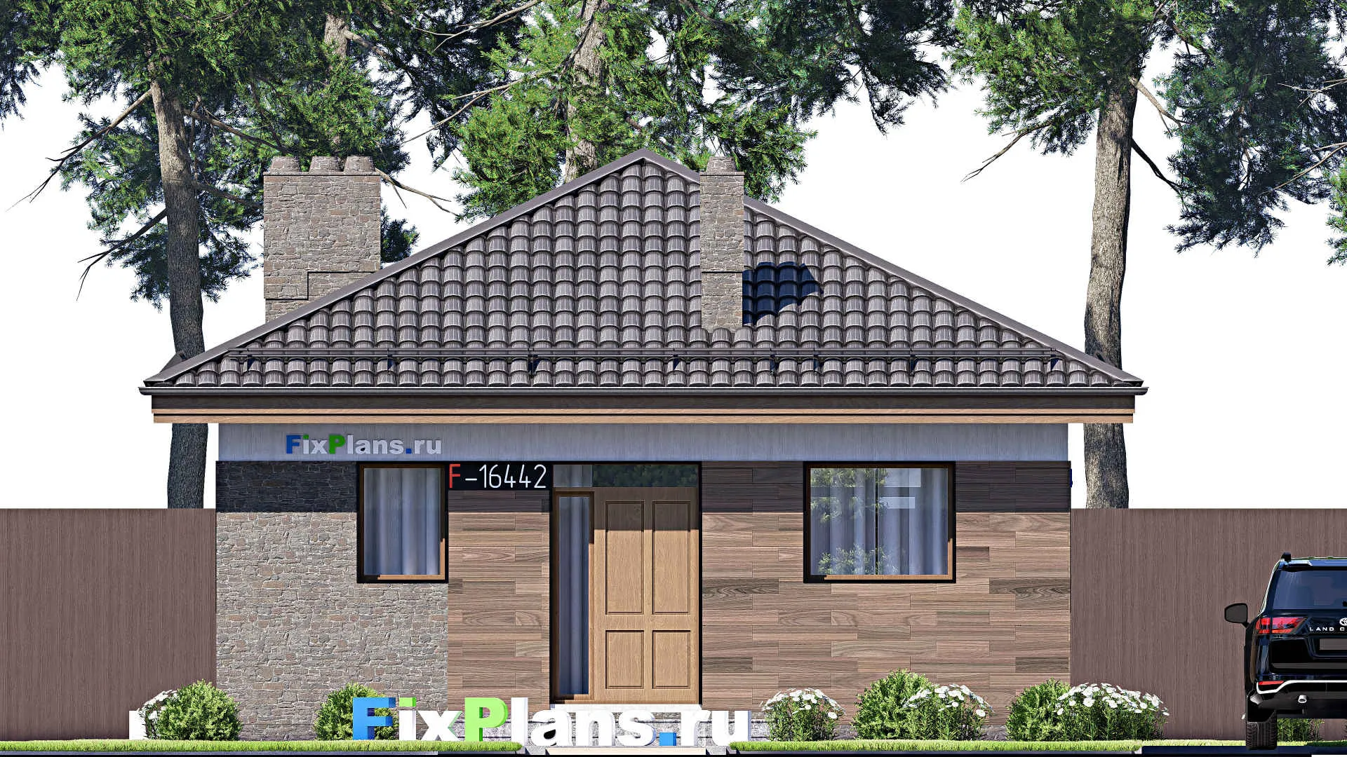 F-16442 - План одноэтажного дома 9 на 15, площадью 90 м² с террасой и 1 спальнями