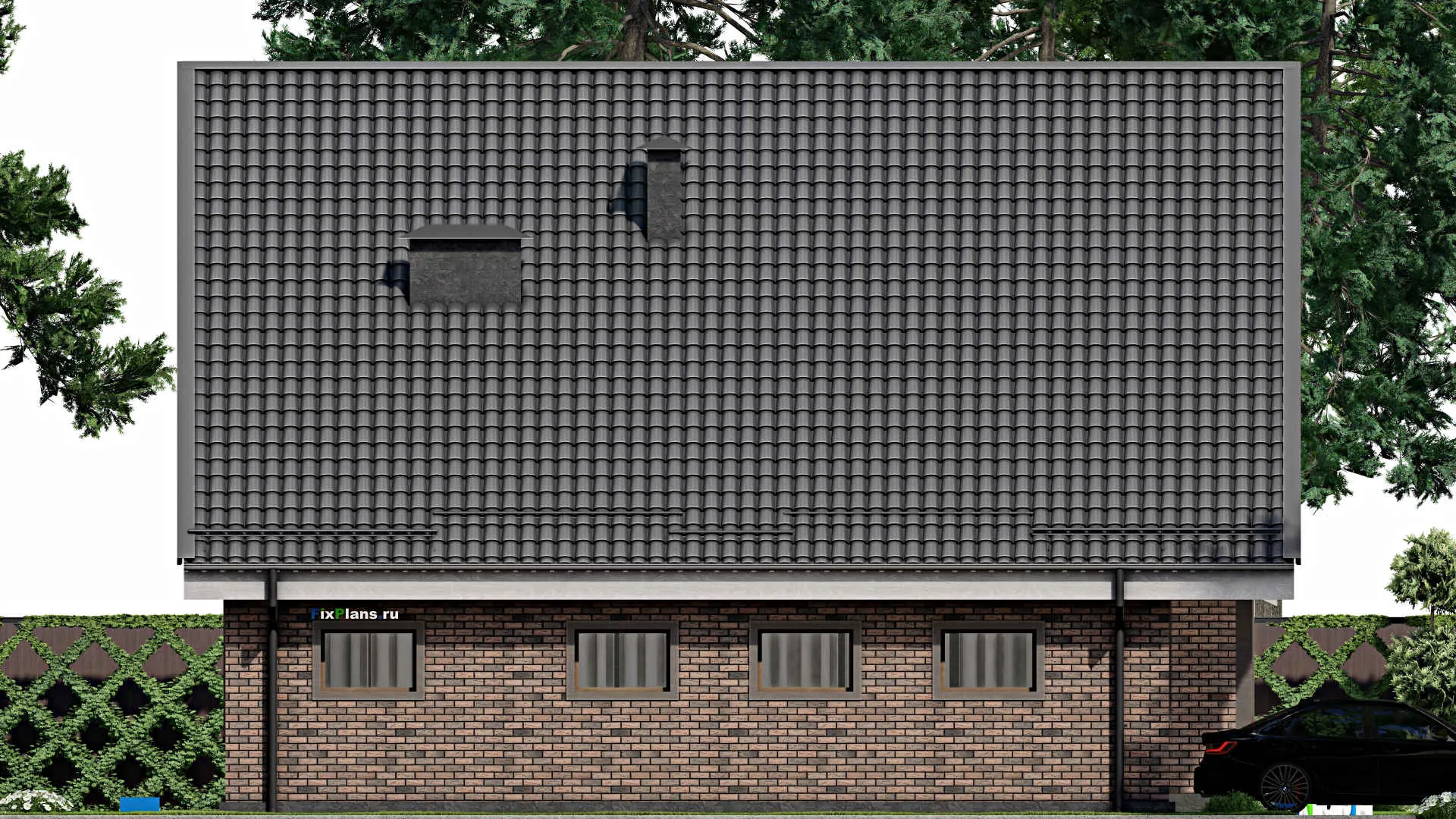 F-4598 - Проект дома с мансардой 13 на 14, площадью 210 м² с гаражом на 1 машину и 3 спальнями