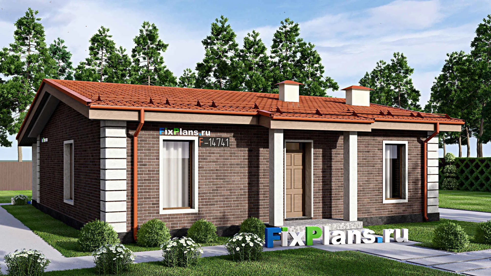 F-14741 - Проект одноэтажного дома 12 на 15, площадью 140 м² с террасой и 3 спальнями