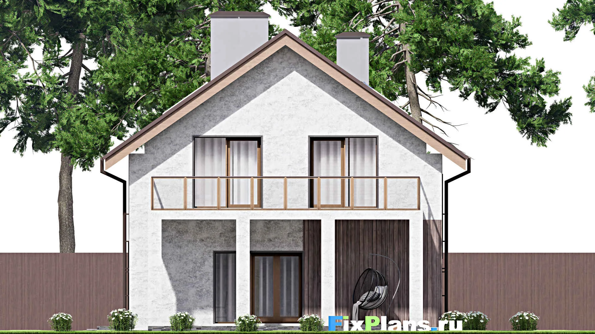 F-14309 - Проект дома с мансардой 11 на 19, площадью 280 м² с террасой, балконом, гаражом на 1 машину и 4 спальнями