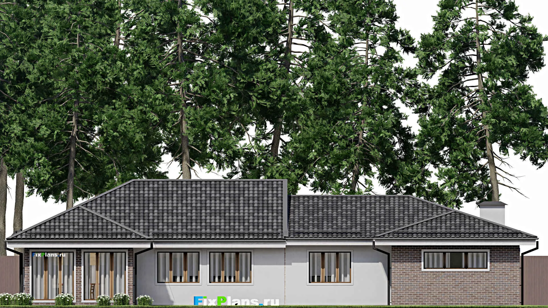 F-8477 - Проект одноэтажного дома 15 на 23, площадью 230 м² с террасой, гаражом на 2 машины и 3 спальнями