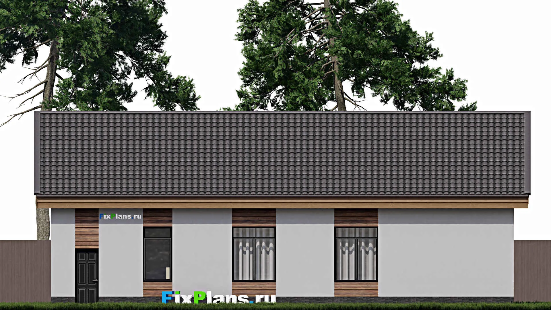 F-0998i - Проект одноэтажного дома 12 на 17, площадью 140 м² с гаражом на 1 машину и 3 спальнями