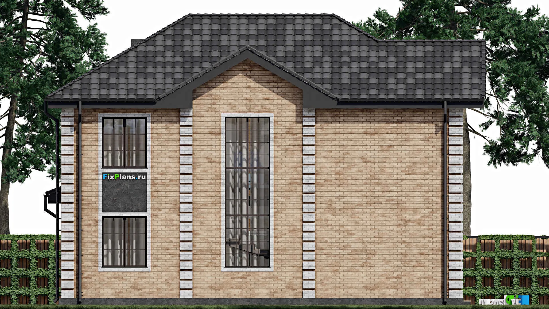 F-0620 - Проект двухэтажного дома 13 на 15, площадью 270 м² с террасой, балконом, гаражом на 1 машину и 4 спальнями