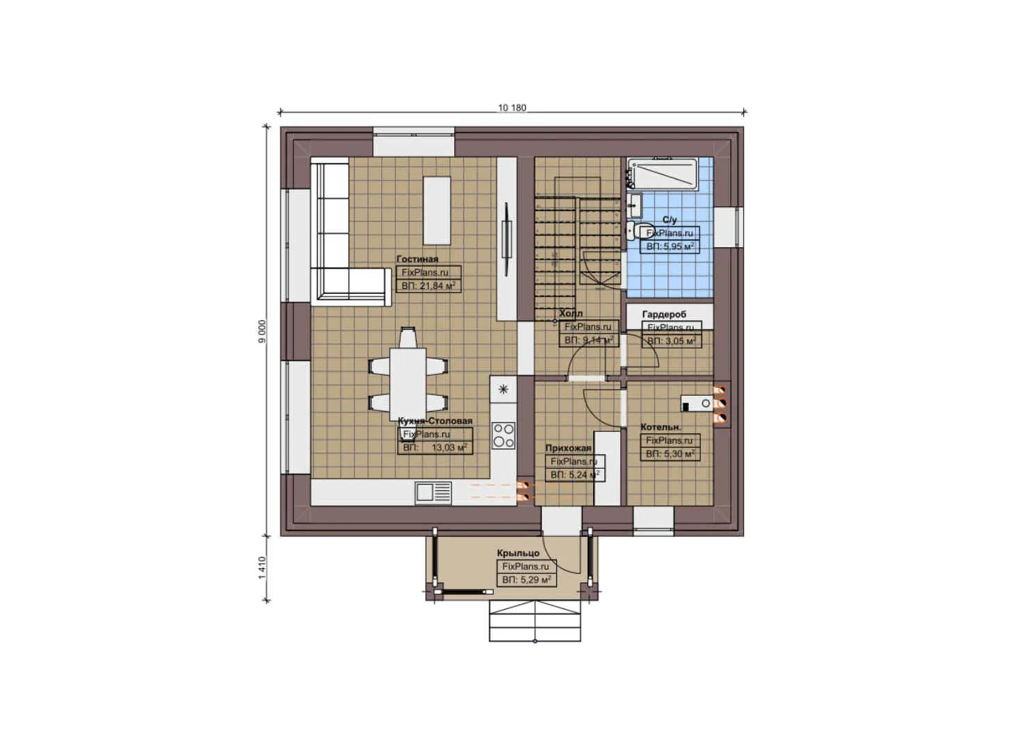 F-7505 - Планы двухэтажного дома 9 на 11, площадью 130 м² с 3 спальнями