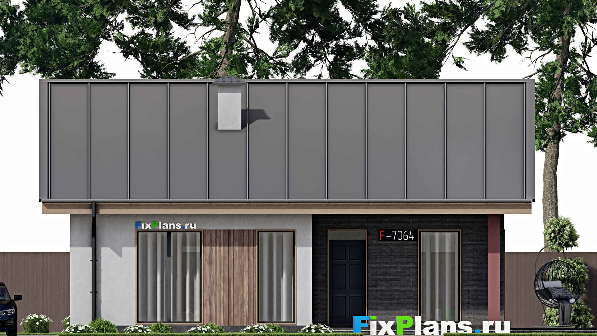 F-7064 - Проект одноэтажного дома 11 на 14, площадью 120 м² с террасой и 2 спальнями