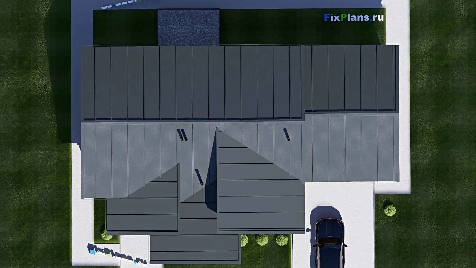 F-20537 - Проект одноэтажного дома 17 на 20, площадью 180 м² с террасой, гаражом на 2 машины и 2 спальнями