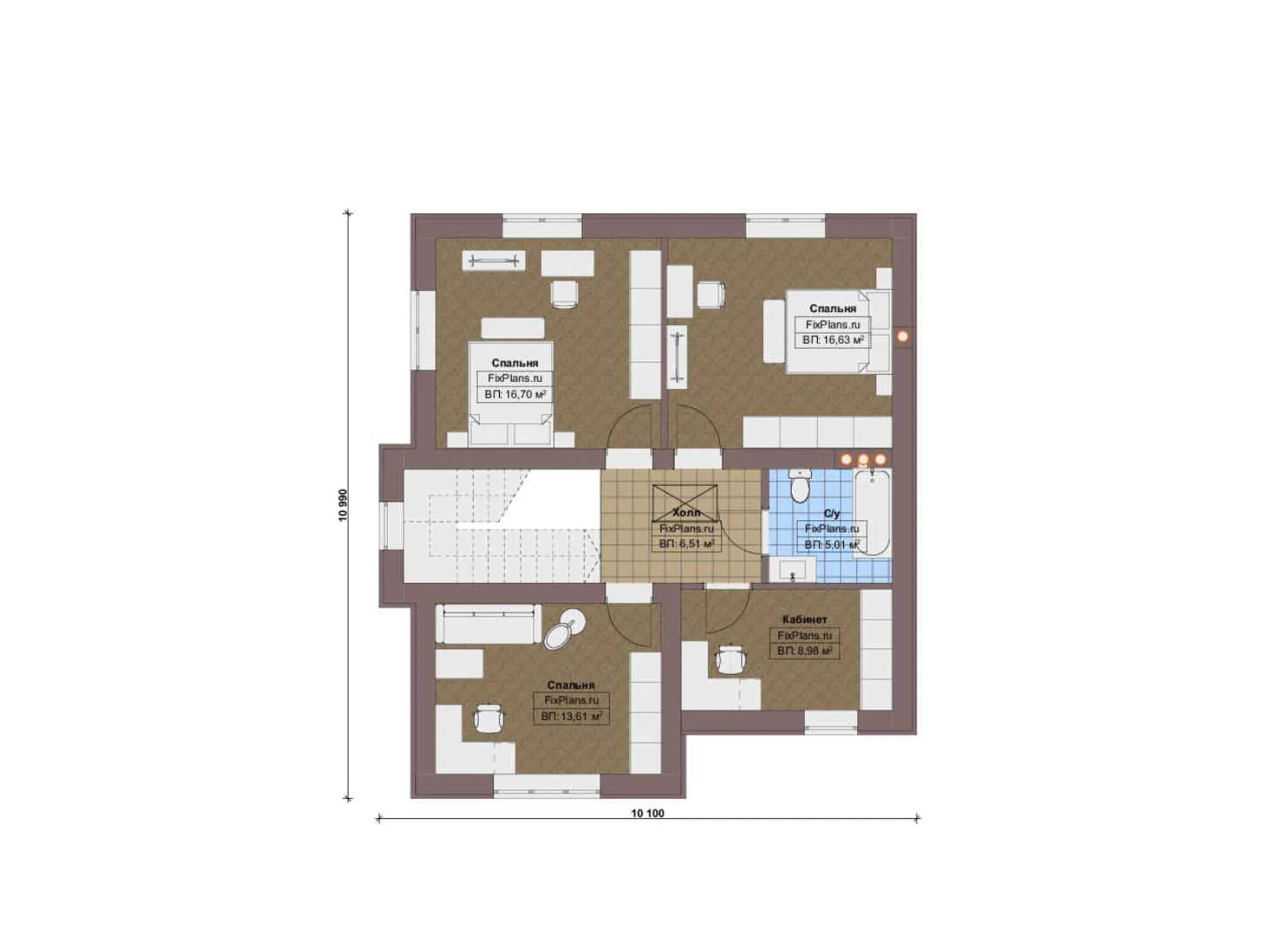 F-17315 - Планы двухэтажного дома 15 на 15, площадью 210 м² с террасой, гаражом на 1 машину и 4 спальнями