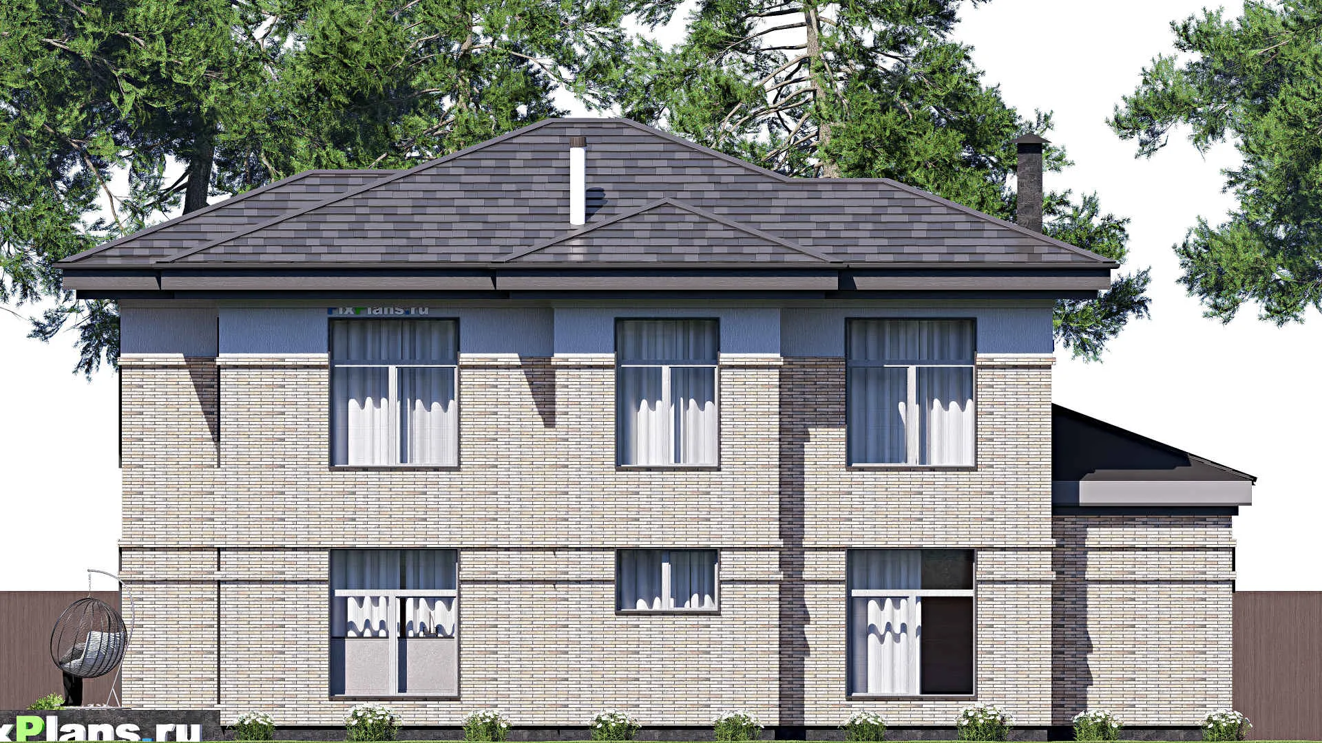 F-20735 - Проект двухэтажного дома 14 на 21, площадью 280 м² с террасой, балконом, гаражом на 1 машину и 4 спальнями