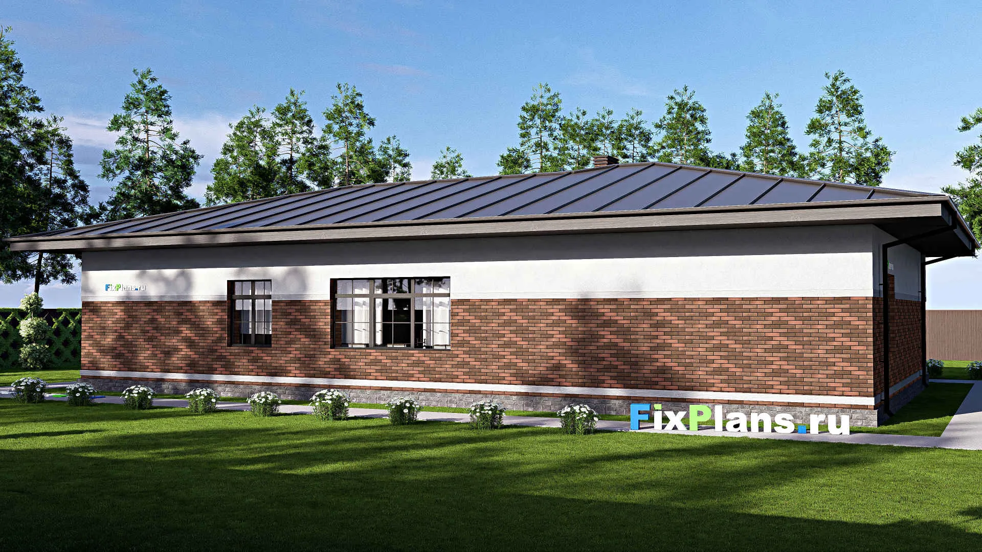 F-18278 - План одноэтажного дома 14 на 22, площадью 240 м² с террасой и 3 спальнями