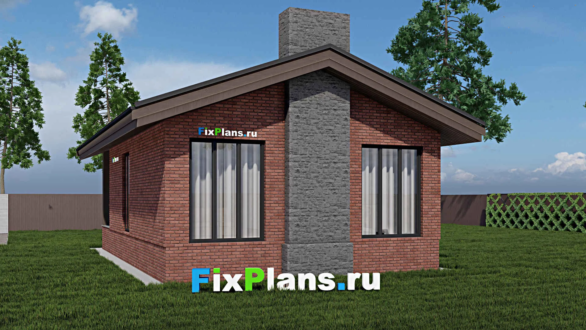 F-0755 - Проект одноэтажного дома 8 на 10, площадью 90 м² с террасой и 2 спальнями