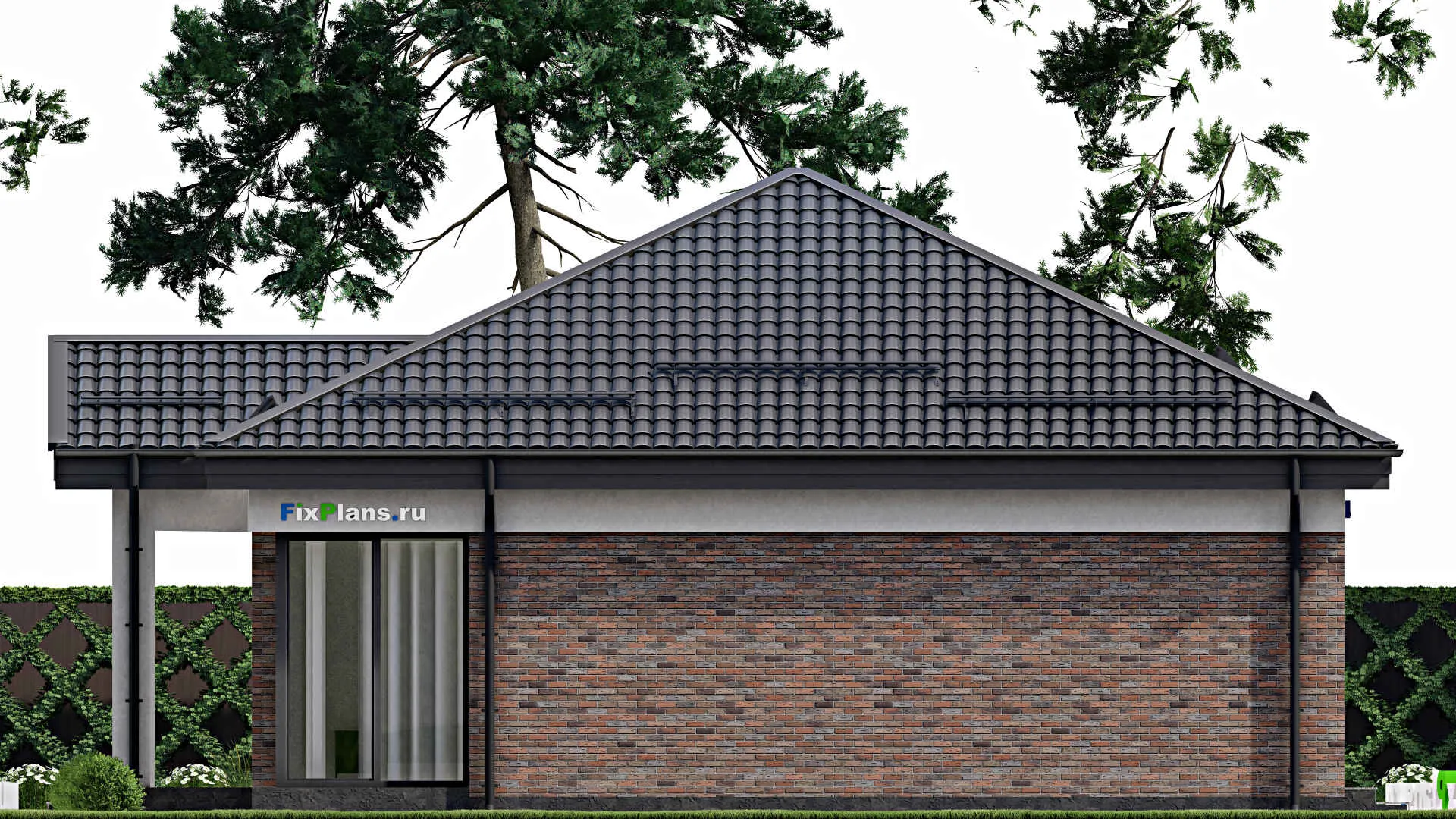 F-2132 - Проект одноэтажного дома 12 на 12, площадью 110 м² с террасой и 2 спальнями