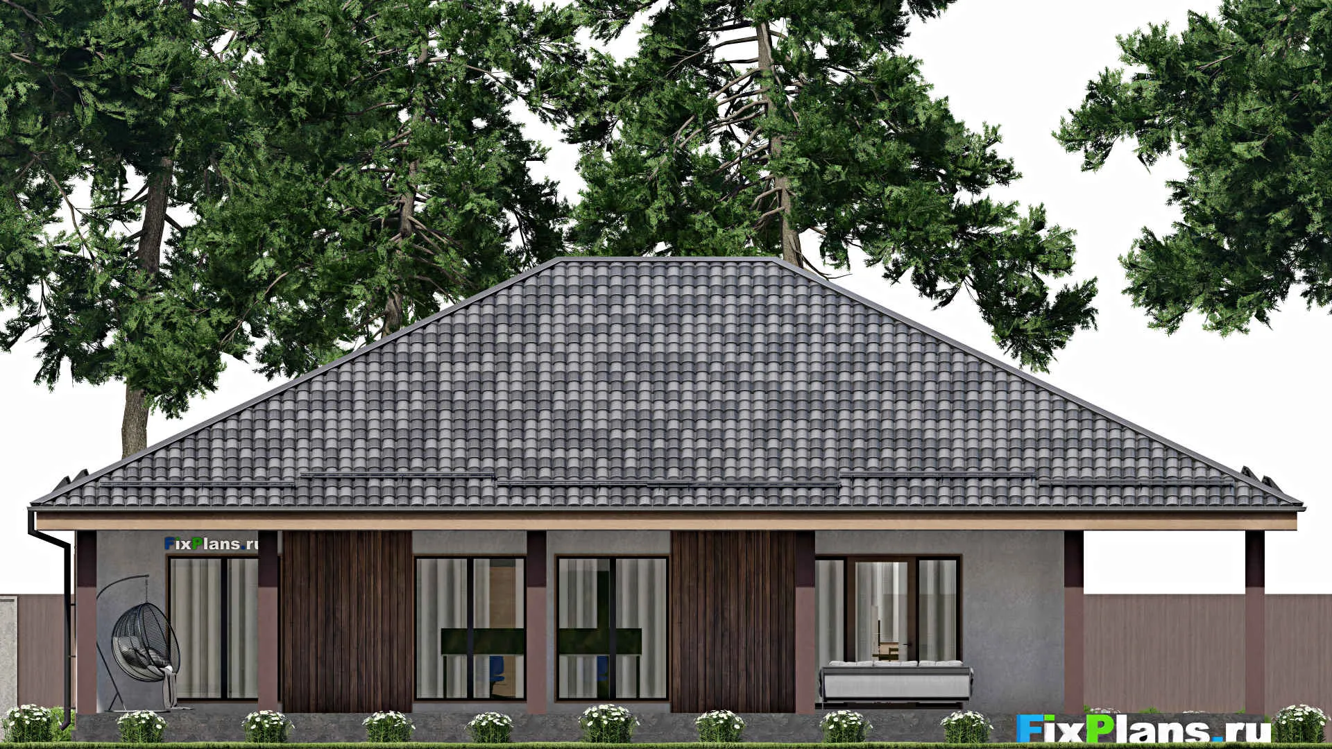 F-9305 - Проект одноэтажного дома 16 на 19, площадью 240 м² с 4 спальнями