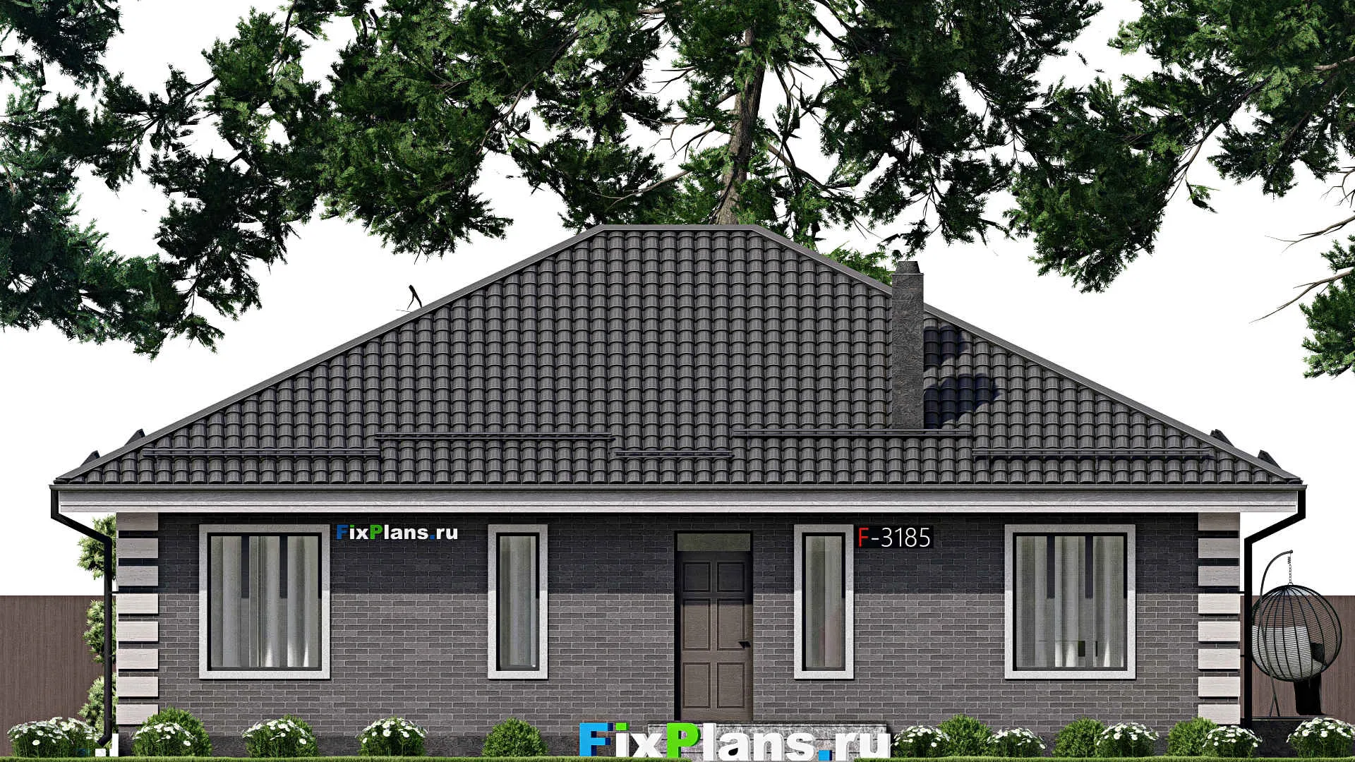 F-3185 - План одноэтажного дома 13 на 15, площадью 140 м² с 4 спальнями