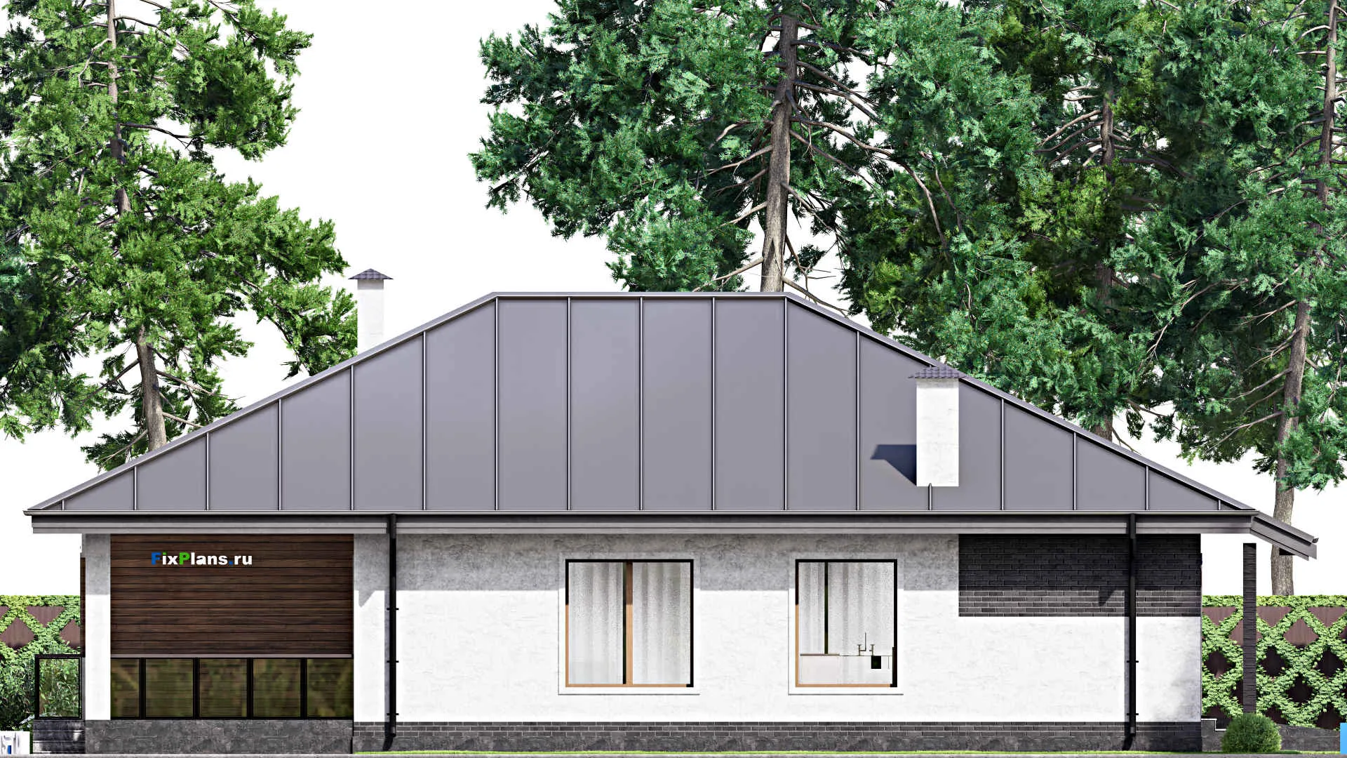 F-14291 - Проект одноэтажного дома 13 на 18, площадью 180 м² с террасой, гаражом на 1 машину и 3 спальнями